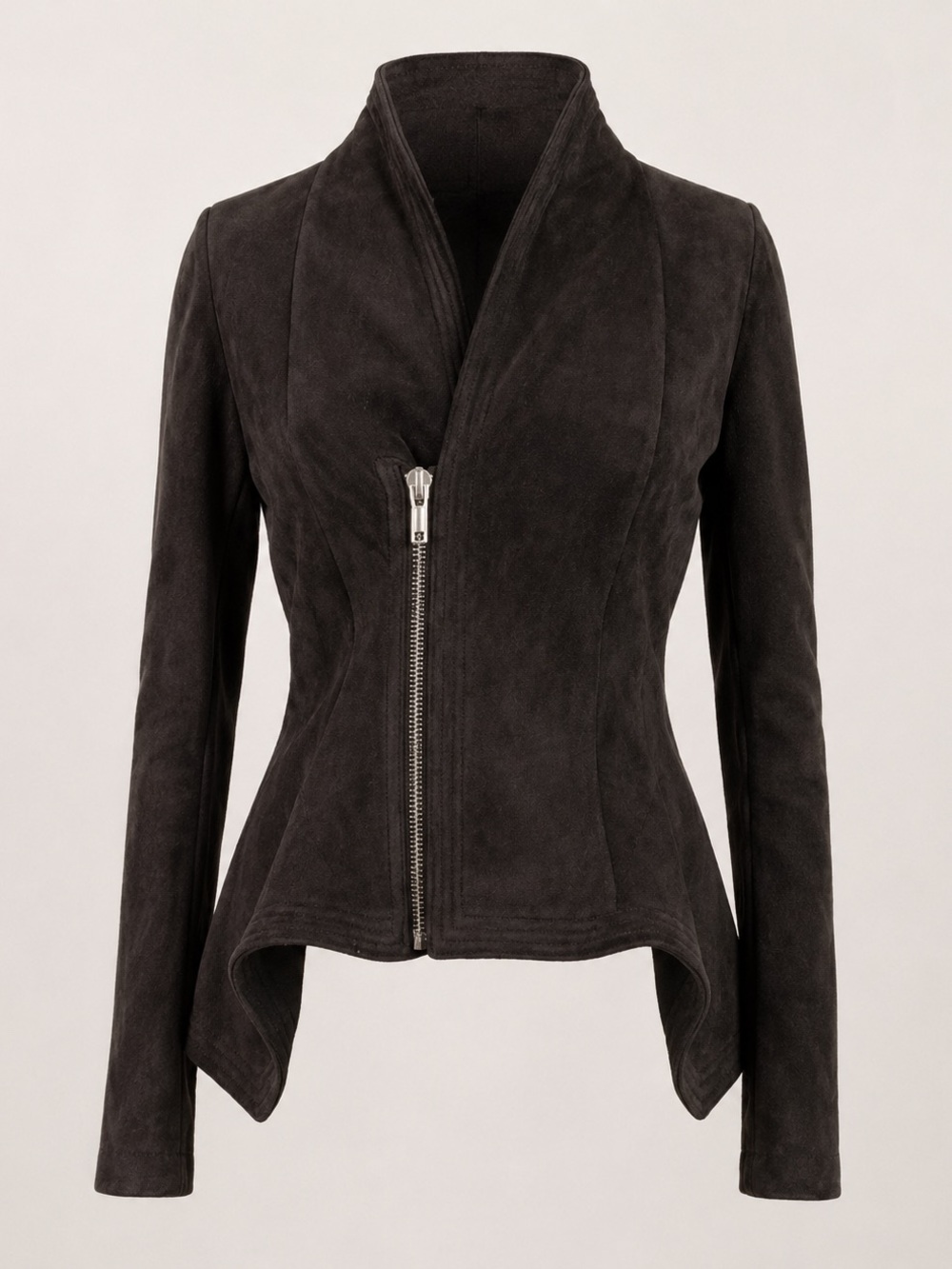 Rick Owens | Lamb Leather Asym Zip Jacket Dark Shadow | Sz IT 46 (US 12)